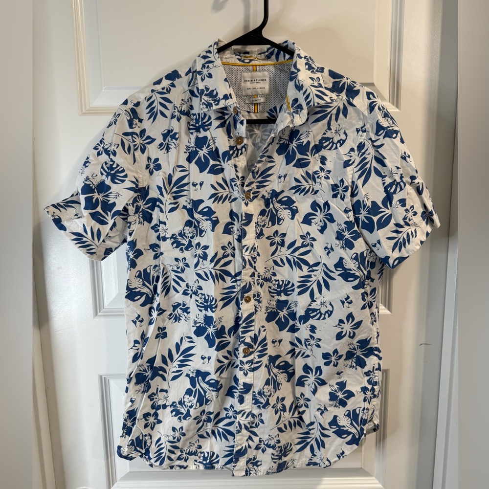 Denim & Flower White and Blue Floral Shirt